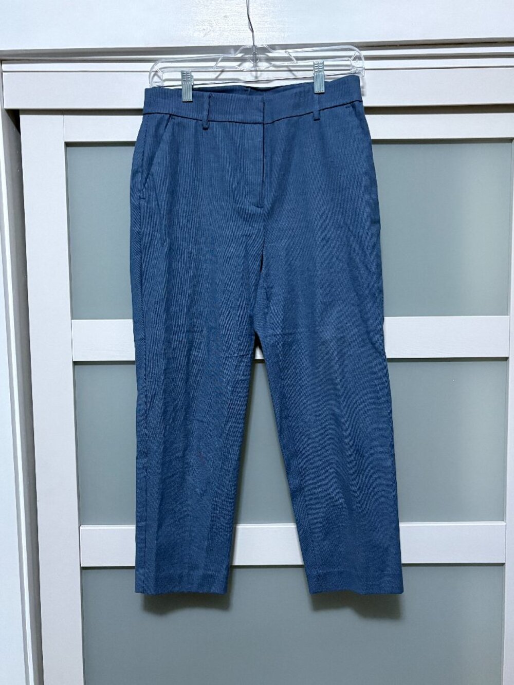 Loft Ladies 4P Blue twead check print Business Casual Pants Flat Front EUC